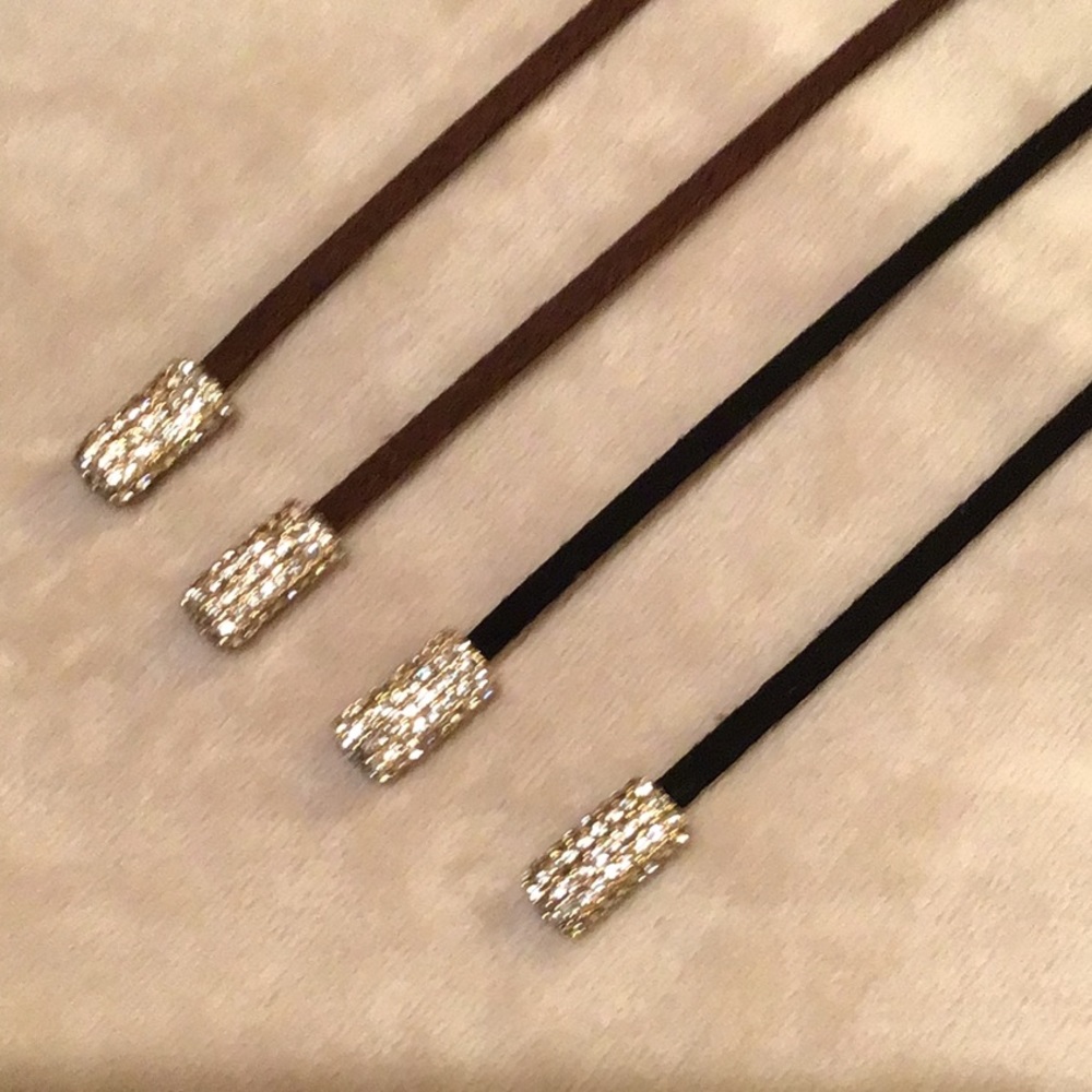 NEW LARIAT LEATHER and CUBIC ZIRCONIA CRYSTAL ENDS NECKLACE - Picture 7 of 13
